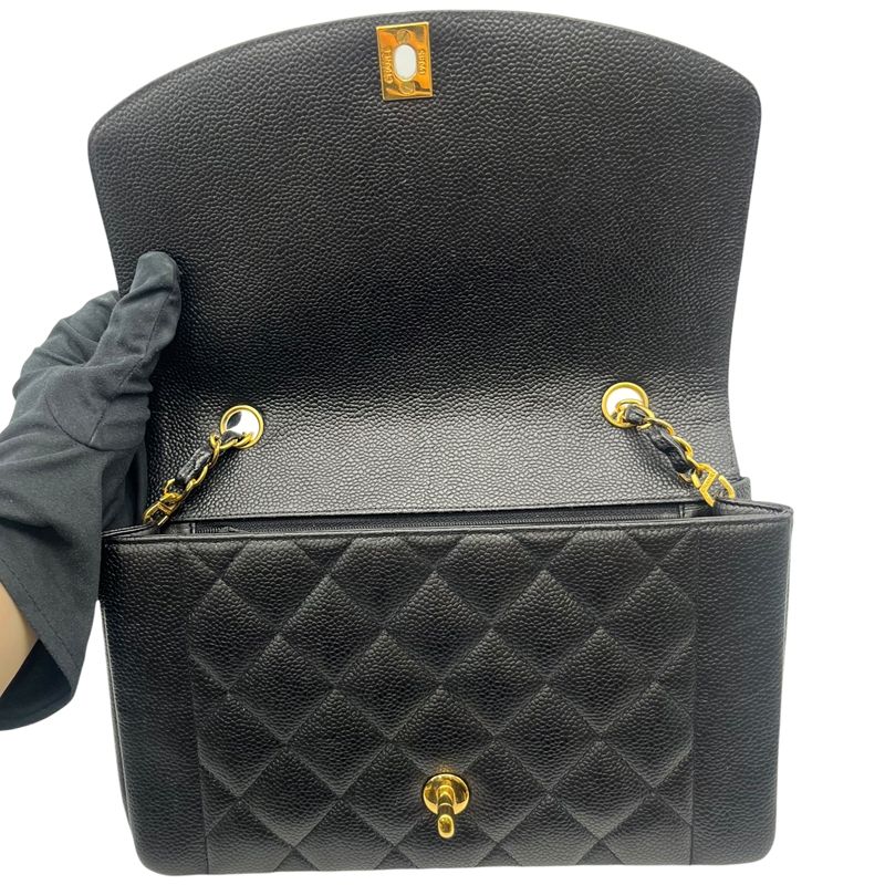 CHANEL Diana 25 Black Caviar Skin Shoulder Bag with Gold Hardware