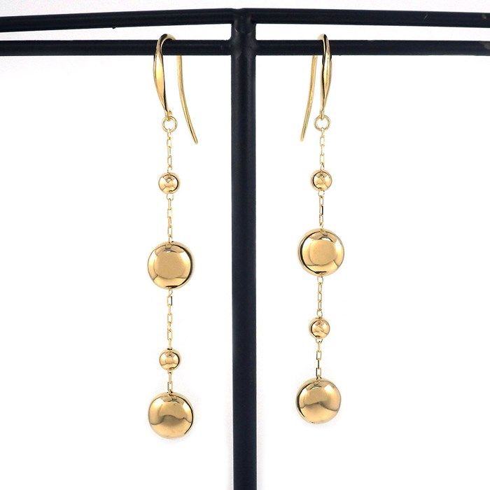 K18YG Swing Drop Round Ball Hook Earrings - Exquisite Craftsmanship