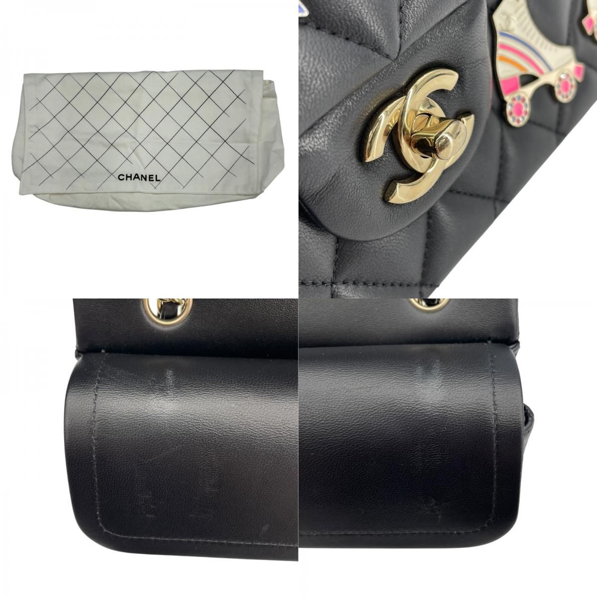 CHANEL Matelassé 25 Wappen Black Lambskin Shoulder Bag