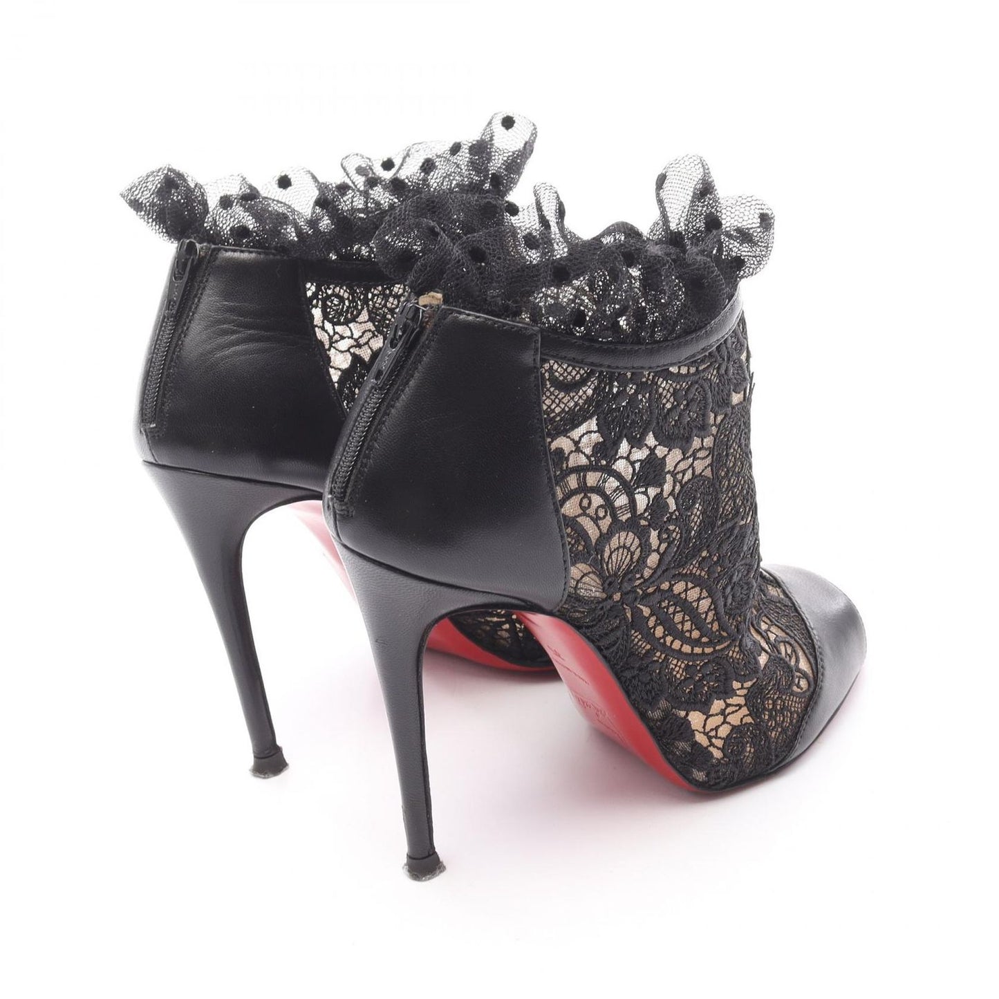 Christian Louboutin Black Leather Lace Open-Toe Booties - Size 35