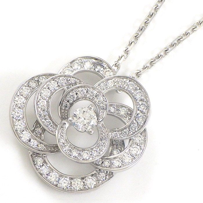 CHANEL Camellia Collection Medium Necklace with Diamonds in K18WG