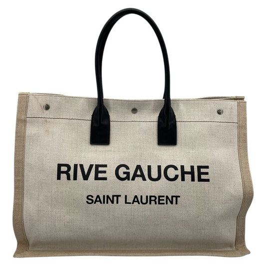 SAINT LAURENT Rive Gauche Tote in Beige Canvas & PVC - Unisex