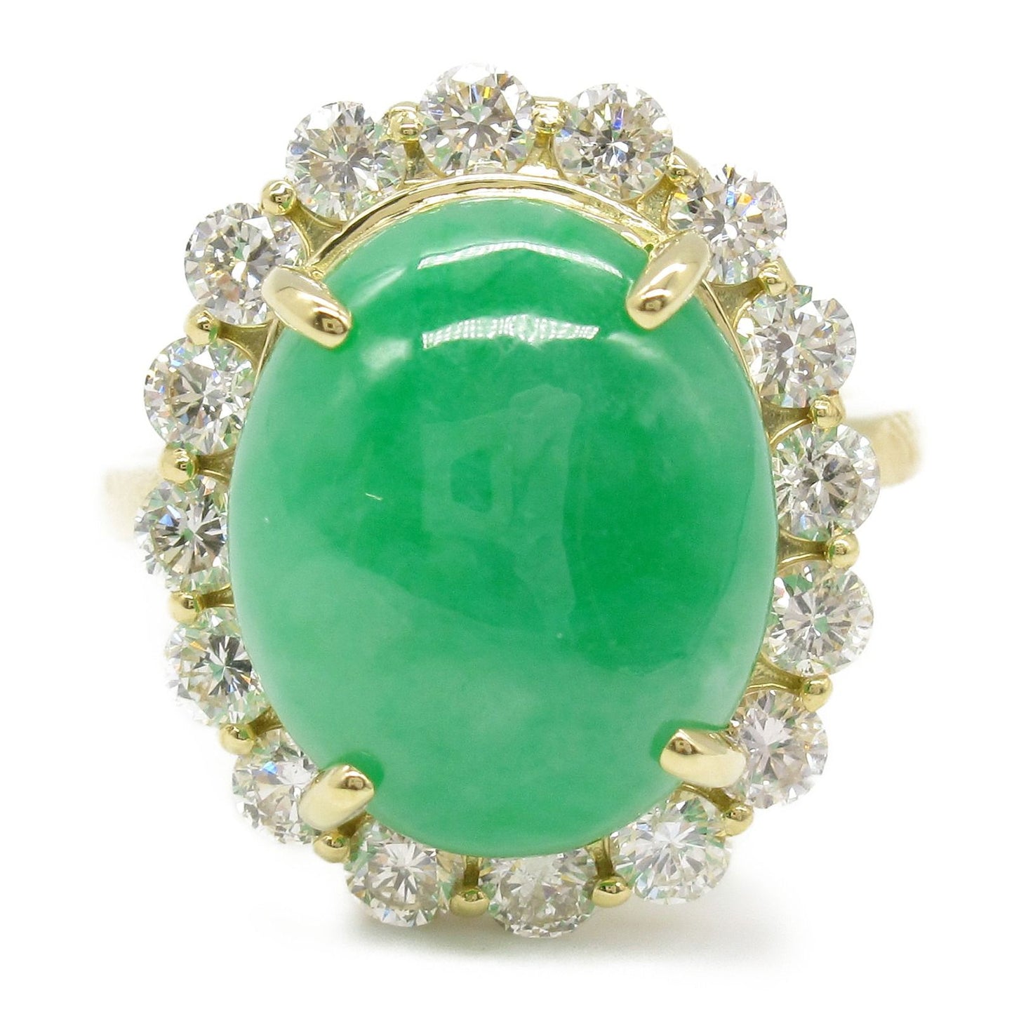 Exquisite Jade and Diamond Ring in 18K Yellow Gold