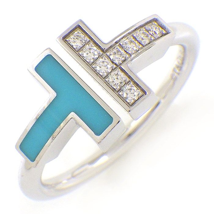Tiffany & Co. T Wire Ring with Turquoise & Diamonds in K18WG