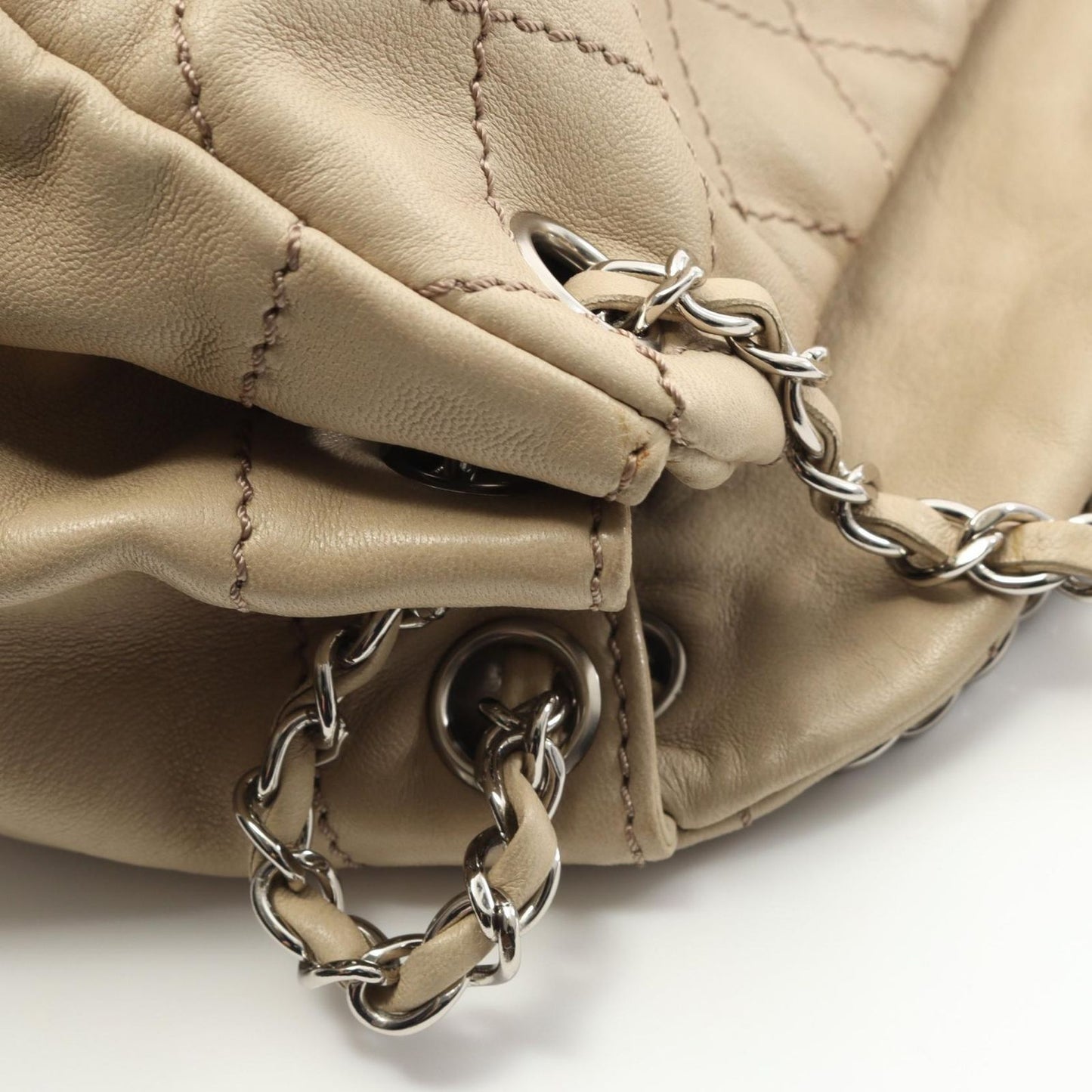 CHANEL Matelassé Beige Leather Shoulder Bag with Wild Stitch