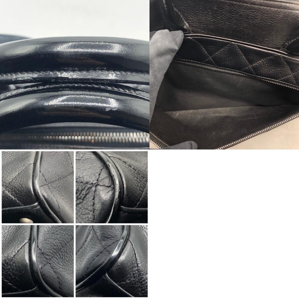 CHANEL Logo Small Boston Bag in Soft Caviar & Patent Leather