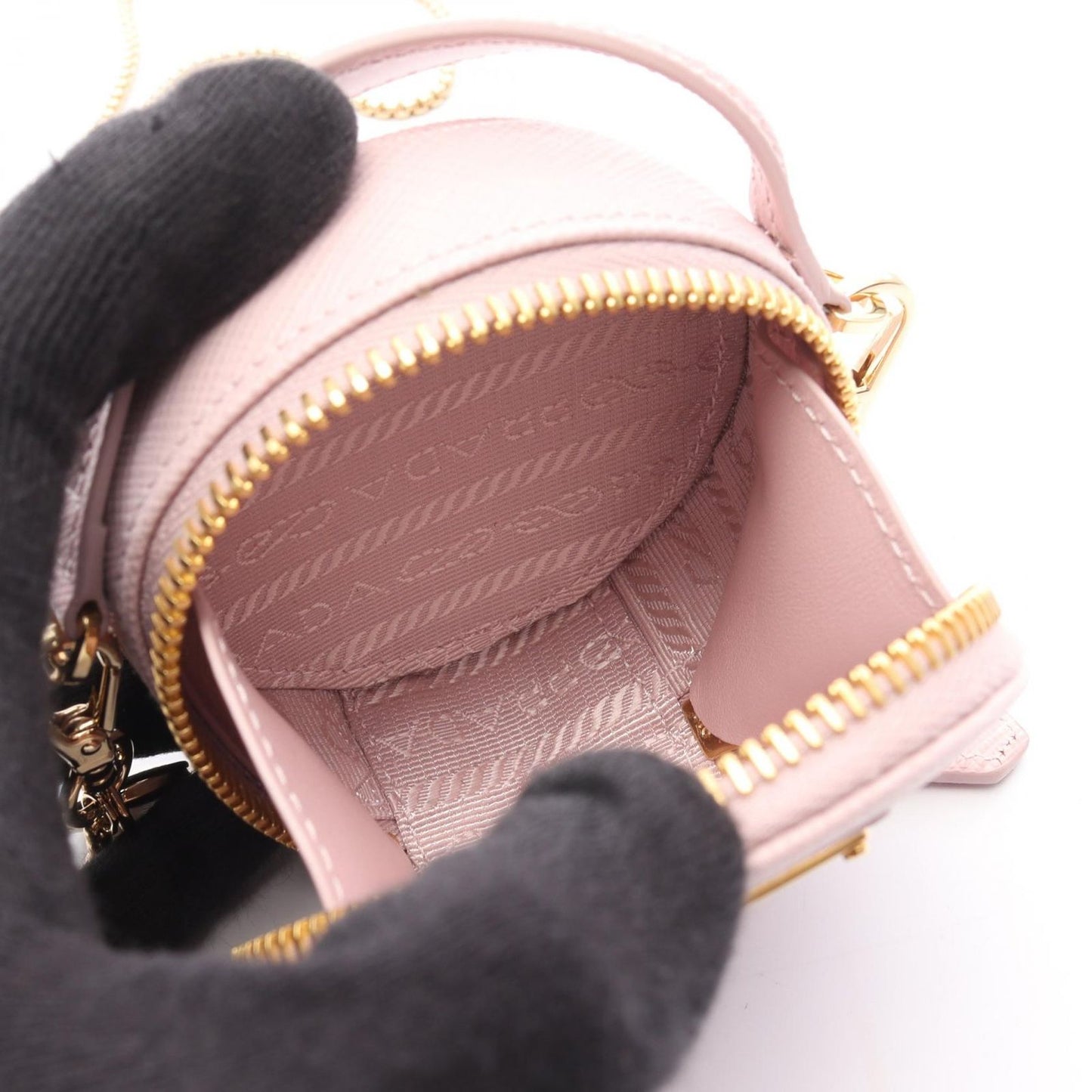 PRADA Saffiano Triangle Mini Pouch in Baby Pink - Unused Luxury
