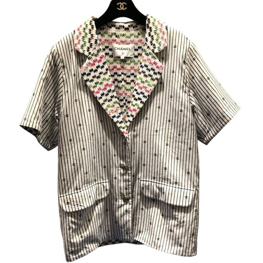 CHANEL Coco Mark Pattern Short Sleeve Jacket - White Cotton