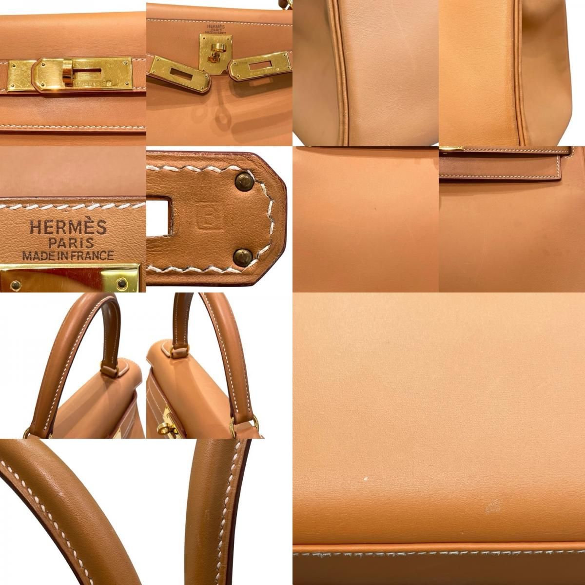 HERMES Kelly 28 Natural Leather Shoulder Bag with Gold Hardware