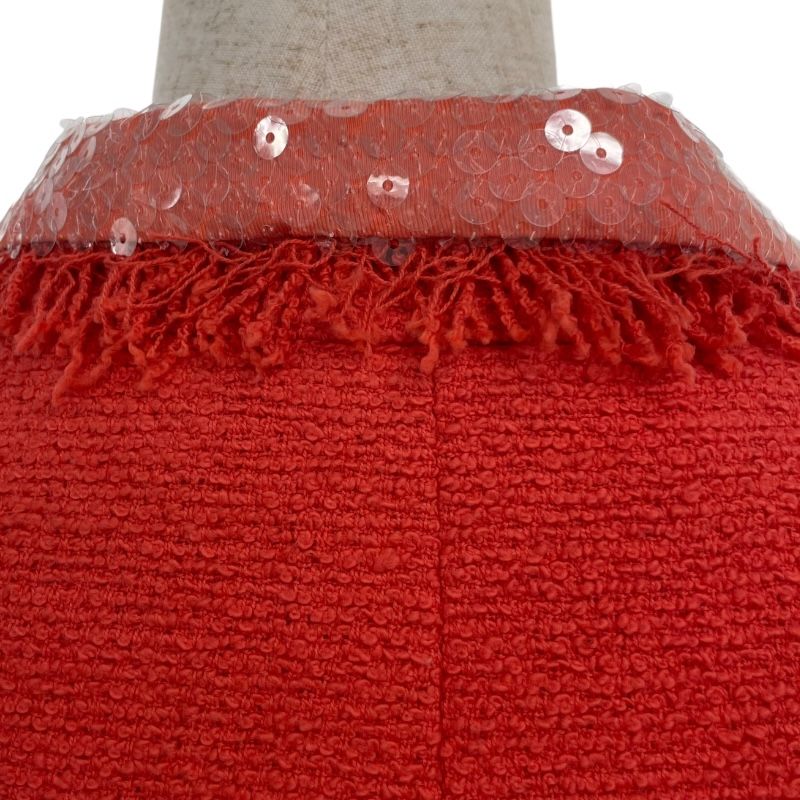 CHANEL Orange Sequin-Trimmed Tweed Jacket - Size 38