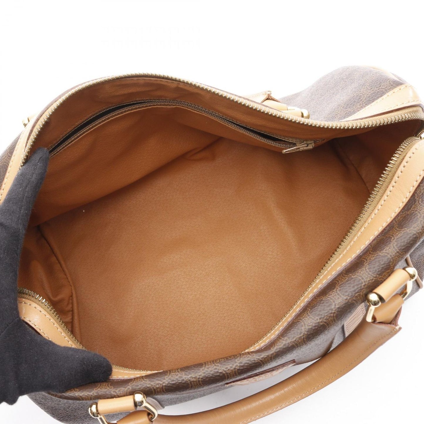 CELINE Macadam Boston Handbag in Dark Brown PVC Canvas