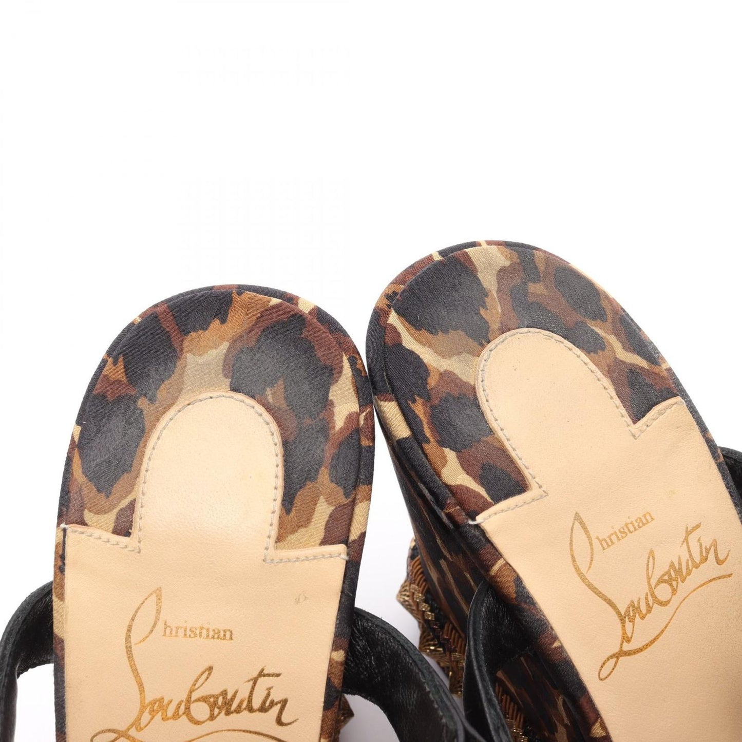 Christian Louboutin Brown & Black Leather Wedge Sandals - Size 35