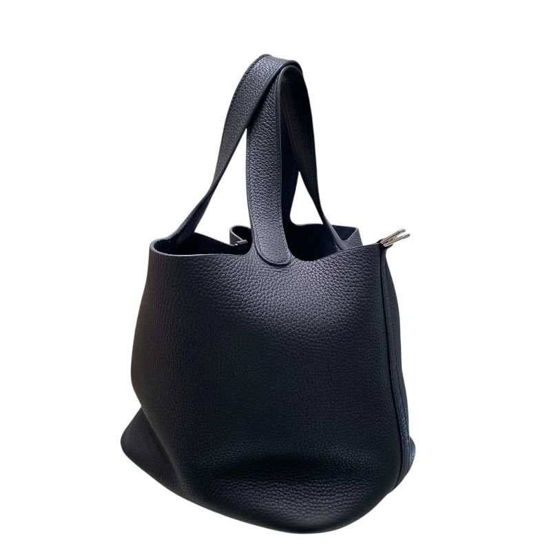 HERMES Picotin Lock MM Black Togo Leather Handbag with Silver Hardware