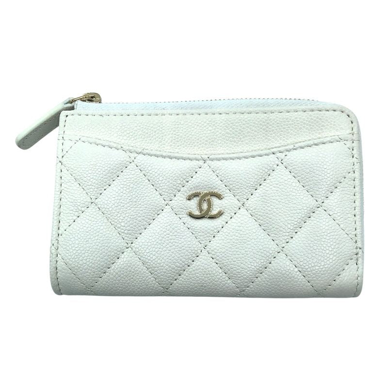 CHANEL Zippy Coin Purse AP3179 in White Caviar with Gold Hardware