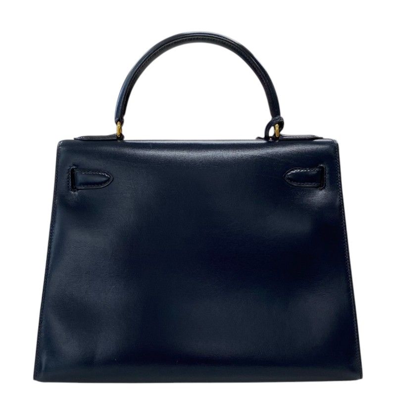 HERMES Kelly 28 Navy Box Calf Handbag with Gold Hardware