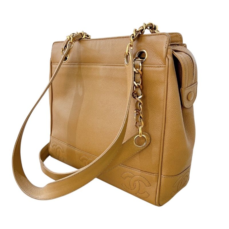 CHANEL Triple Coco Shoulder Bag in Beige with Gold Hardware