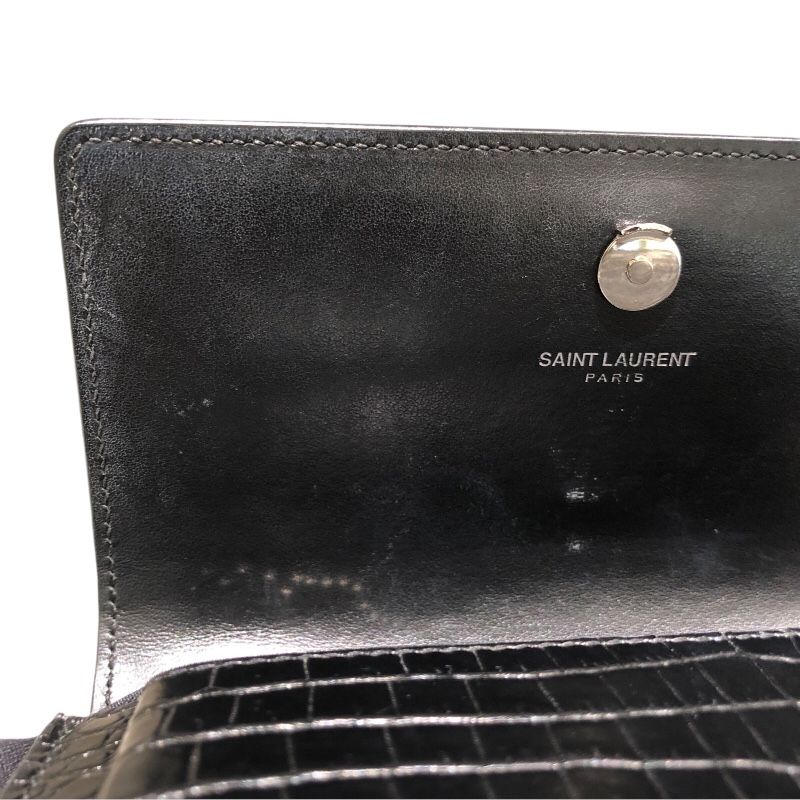 SAINT LAURENT Sunset Chain Black Croc-Embossed Leather Shoulder Bag