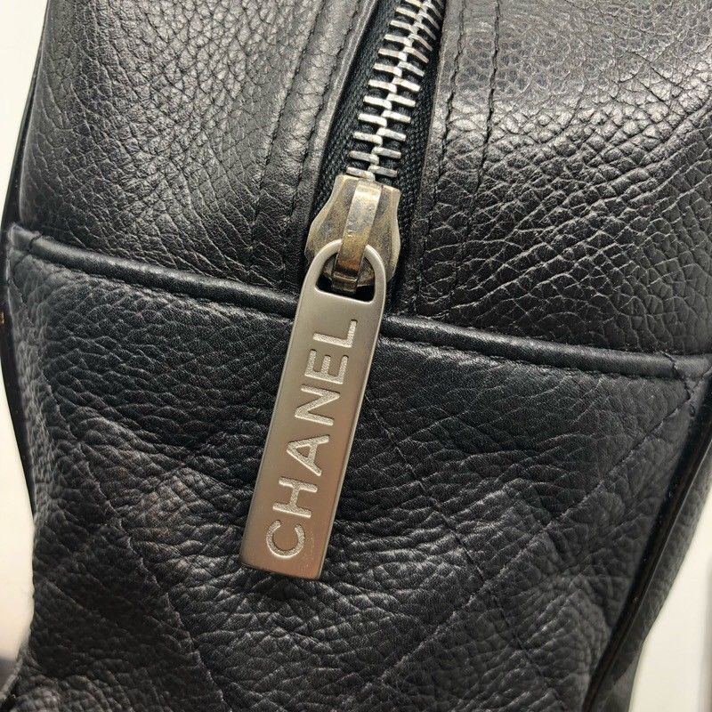 CHANEL Logo Small Boston Bag in Soft Caviar & Patent Leather
