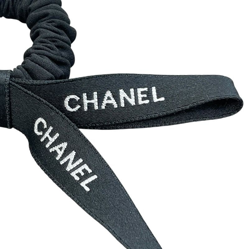CHANEL Coco Mark Ribbon Chouchou - Black/White Silk Satin