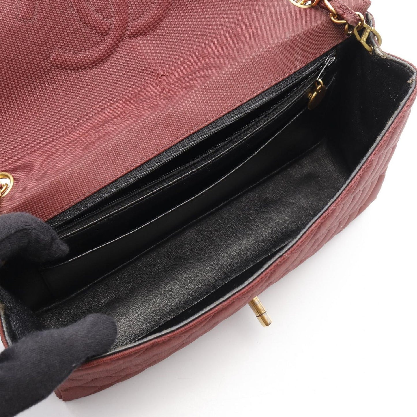 CHANEL Matelassé Single Flap Shoulder Bag in Bordeaux Nylon