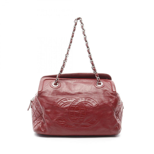 CHANEL Coco Mark Matelassé Shoulder Bag - Red Calfskin