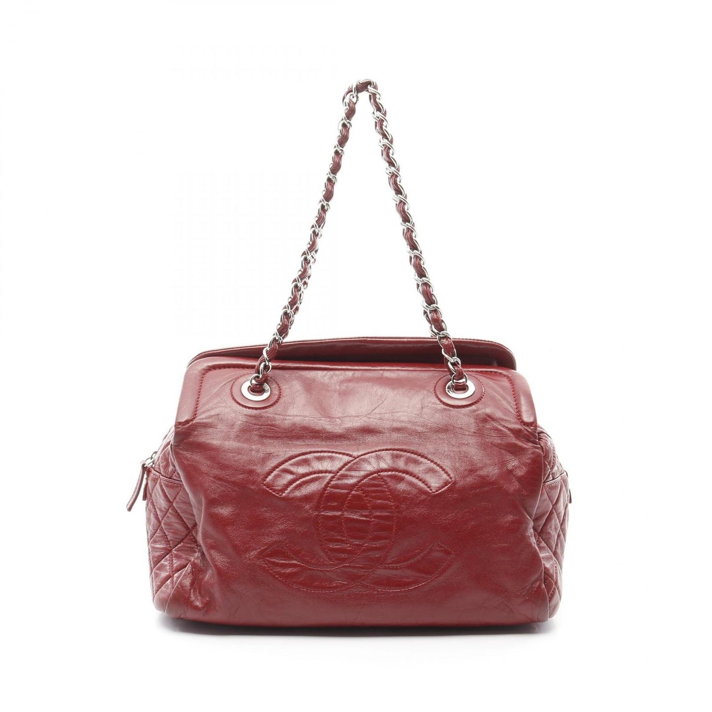 CHANEL Coco Mark Matelassé Shoulder Bag - Red Calfskin