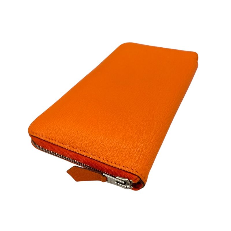 HERMES Azap Long Wallet in Orange & Silver Hardware - Unisex