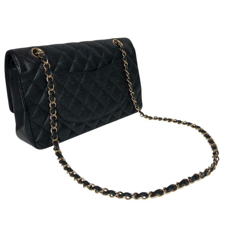 CHANEL Matelassé 25 Black Caviar Skin Shoulder Bag with Gold Hardware