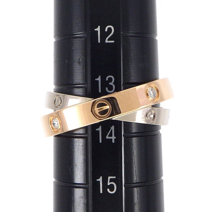 Cartier Love Ring - 2-Band Cross with Diamonds in K18 White & Pink Gold
