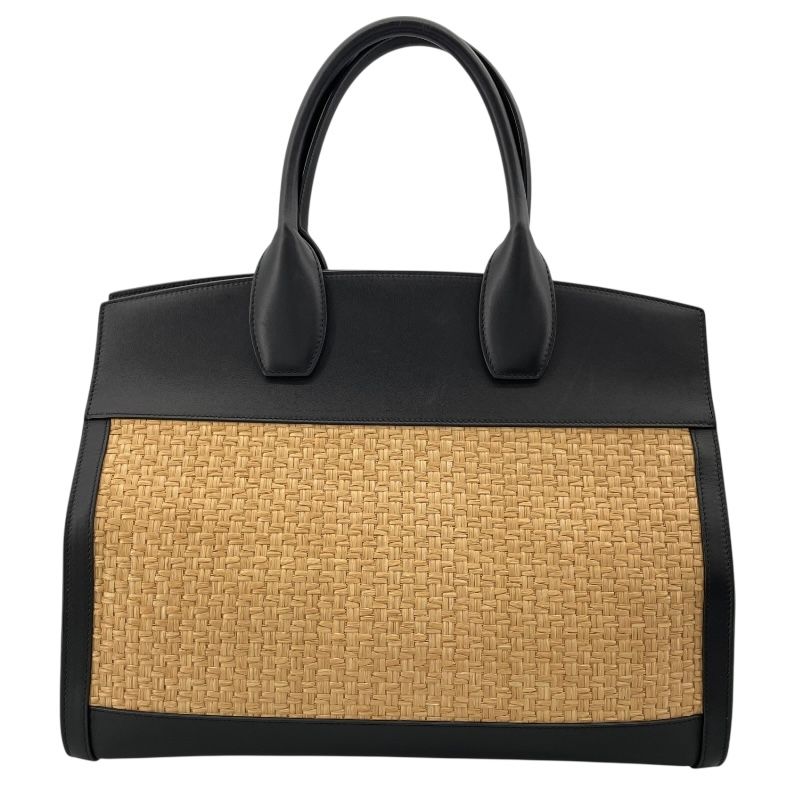 Salvatore Ferragamo Studio 2-Way Black Leather/Raffia Shoulder Bag