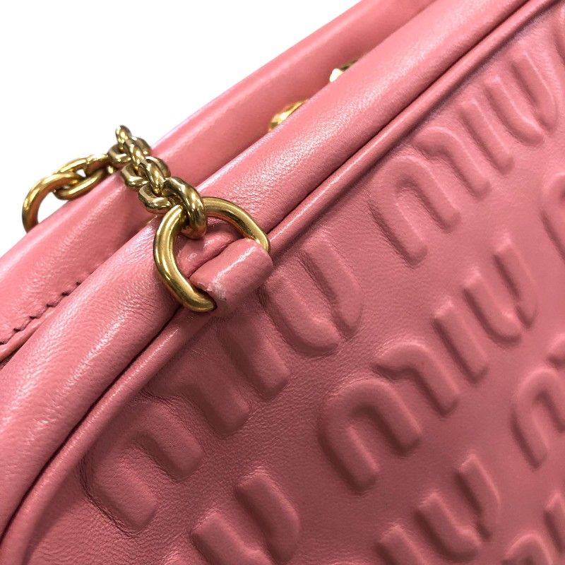 Miu Miu Logo-Embossed Chain Handbag in Pink with Gold Hardware
