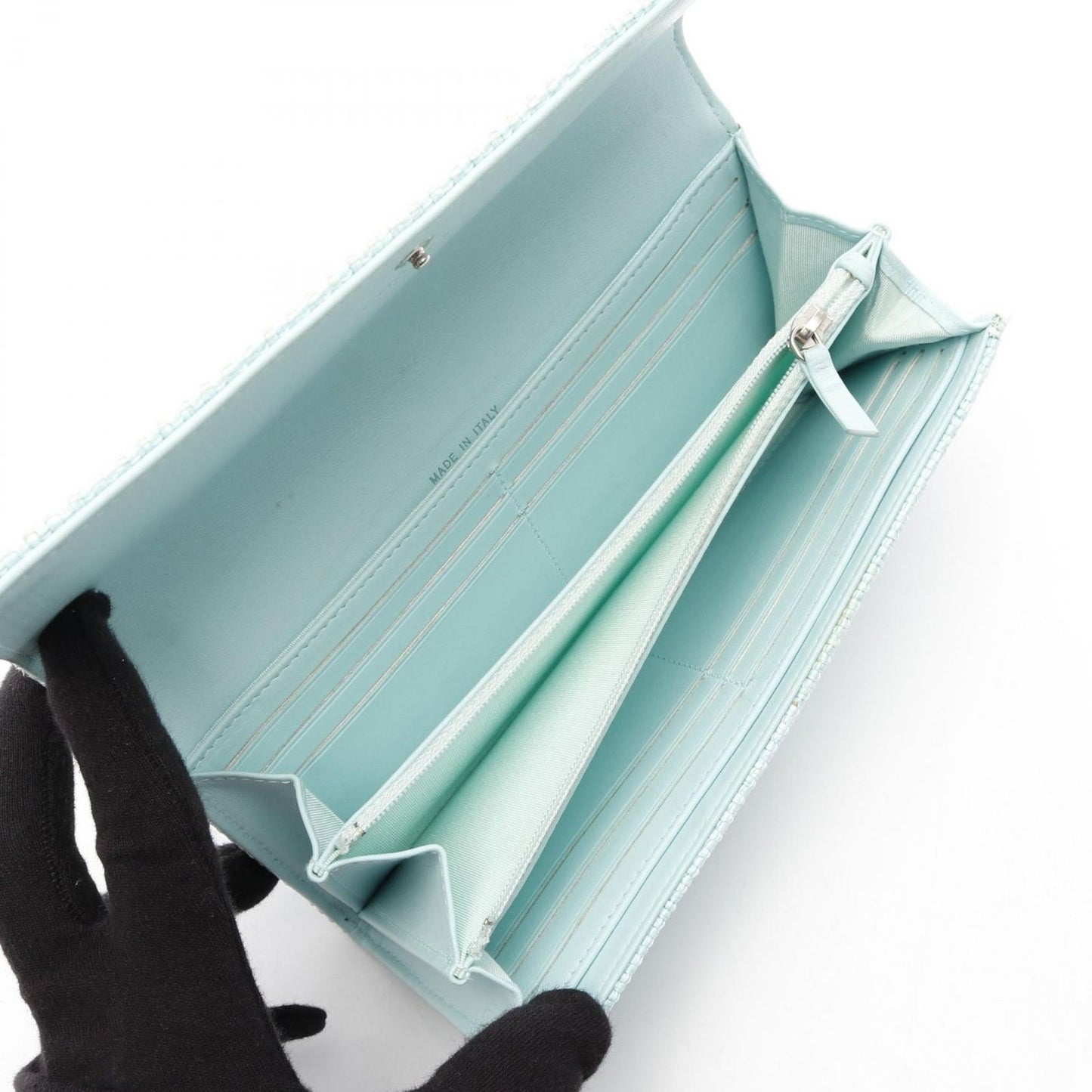 CHANEL Deauville Two-Fold Long Wallet in Light Blue Leather