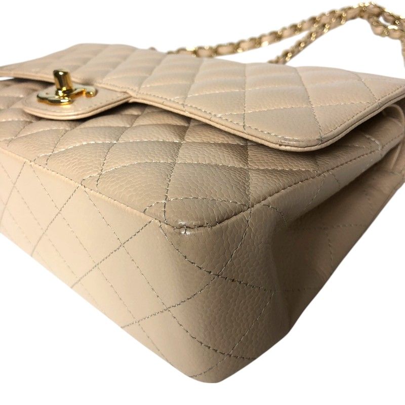 CHANEL Matelassé 25 Beige Caviar Skin Shoulder Bag with Gold Hardware