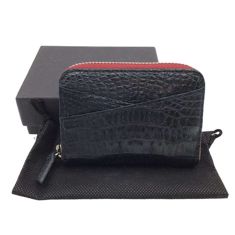 Exquisite Crocodile Round Zipper Card Case in Navy Black & Silver