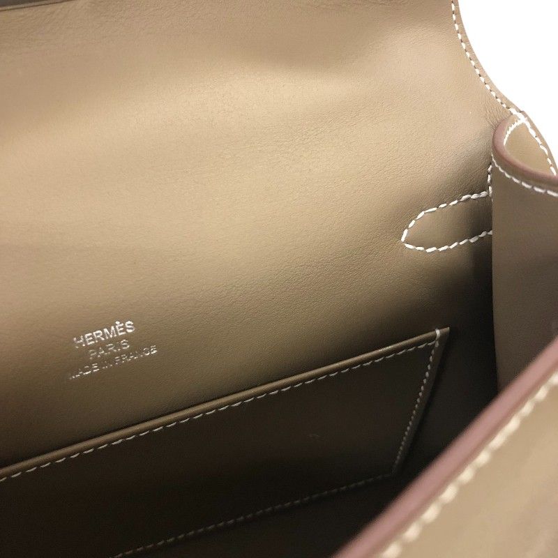 HERMES Kelly Pochette W刻 in Etoupe with Silver Hardware