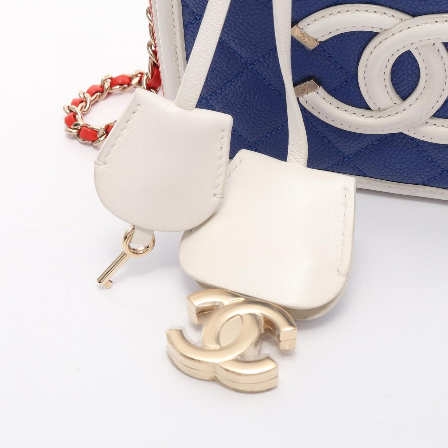 CHANEL CC Filigree Small Vanity Bag - Blue/White/Red Leather