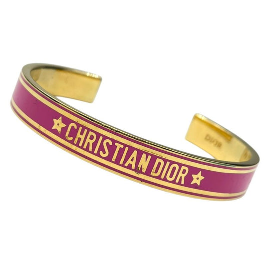 Christian Dior Gold & Blush Pink Metal Cuff Bangle - Exquisite Elegance