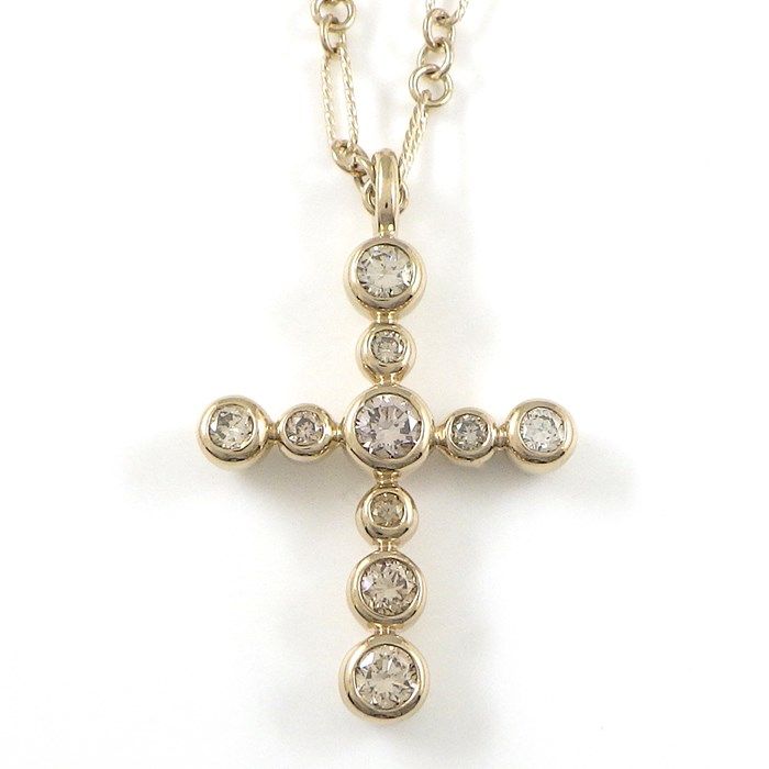 KASHIKEY Cross Motif Necklace with Brown Diamonds in 18K Yellow Gold