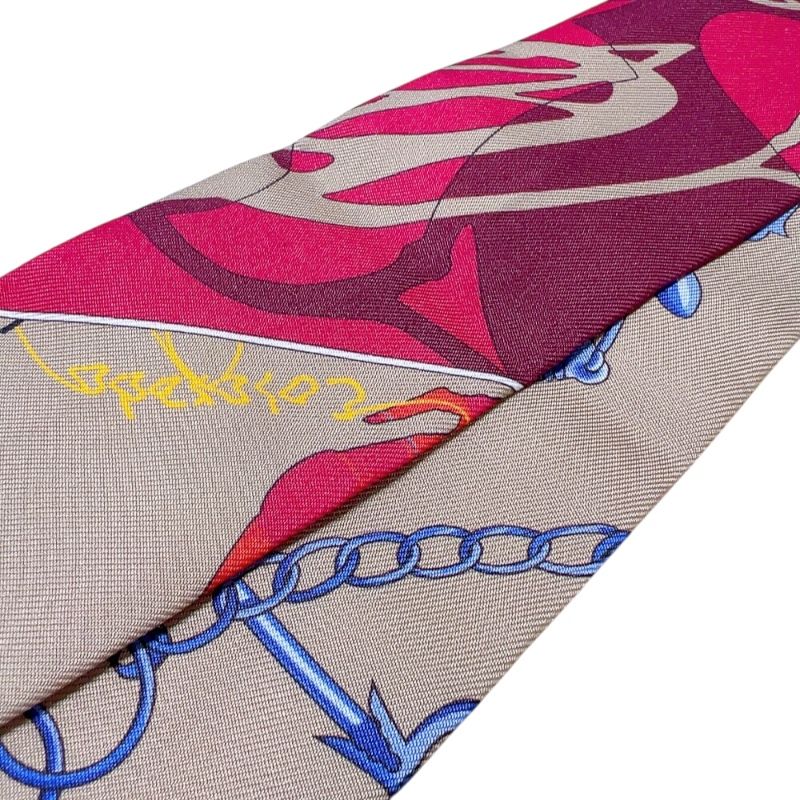 HERMES Caleche Mors et Bouteilles Twilly Scarf in Bordeaux Multi