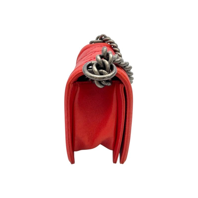 CHANEL Boy Chanel 20 Red Leather Shoulder Bag with Silver Hardware