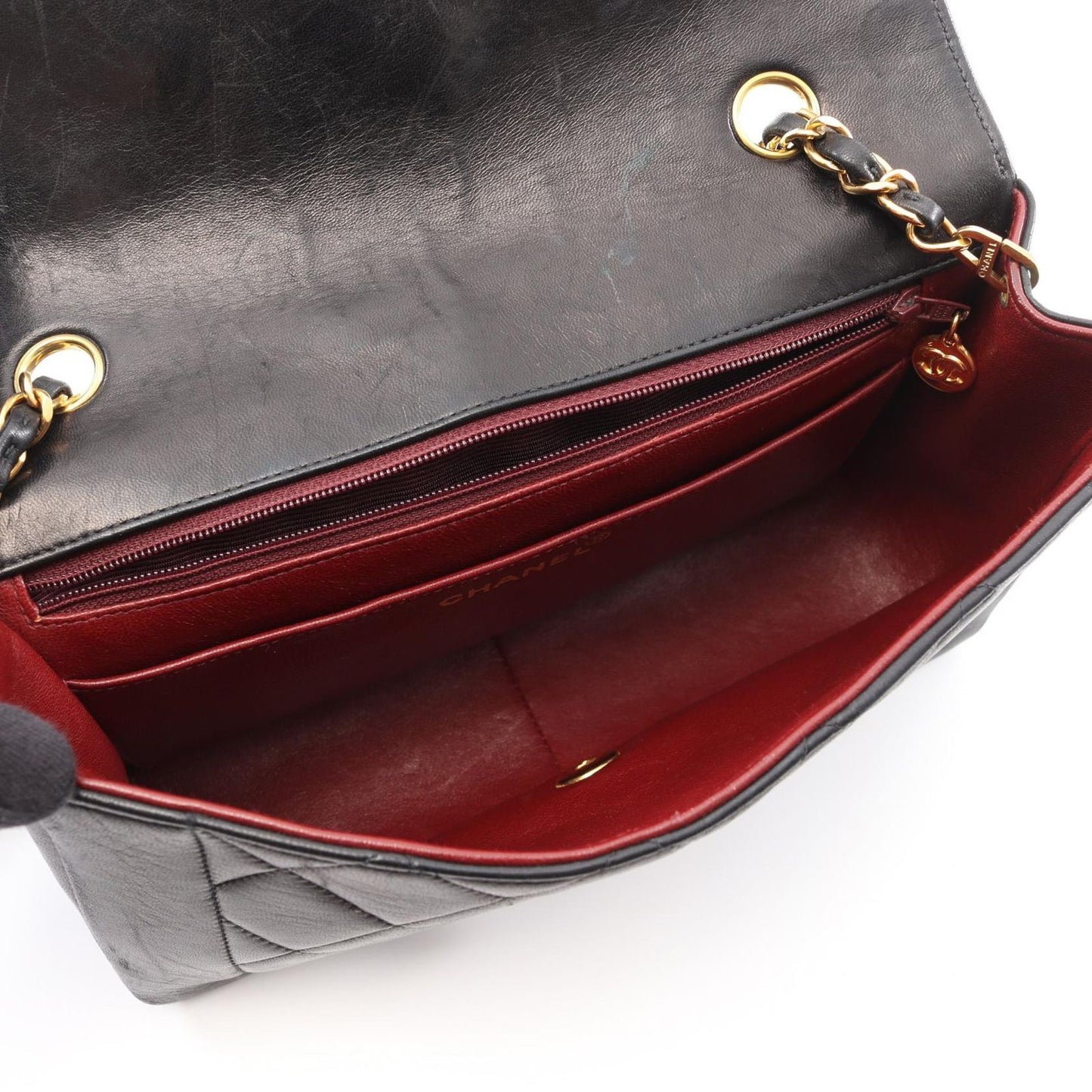 CHANEL Matelassé Diana Flap Shoulder Bag in Black Lambskin