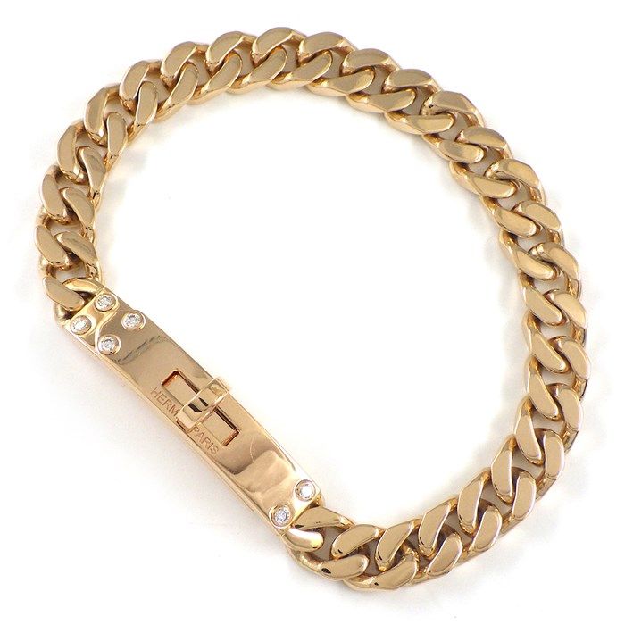HERMES Kelly Gourmette Lock Motif Bracelet with Diamonds in K18 Pink Gold