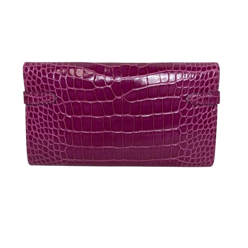 HERMES Kelly Wallet C Stamp Rose Sheherazade Alligator Gold Hardware