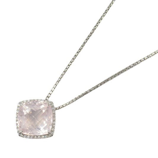 Exquisite K18WG Quartz & Diamond Necklace - 12.8g Luxury Piece