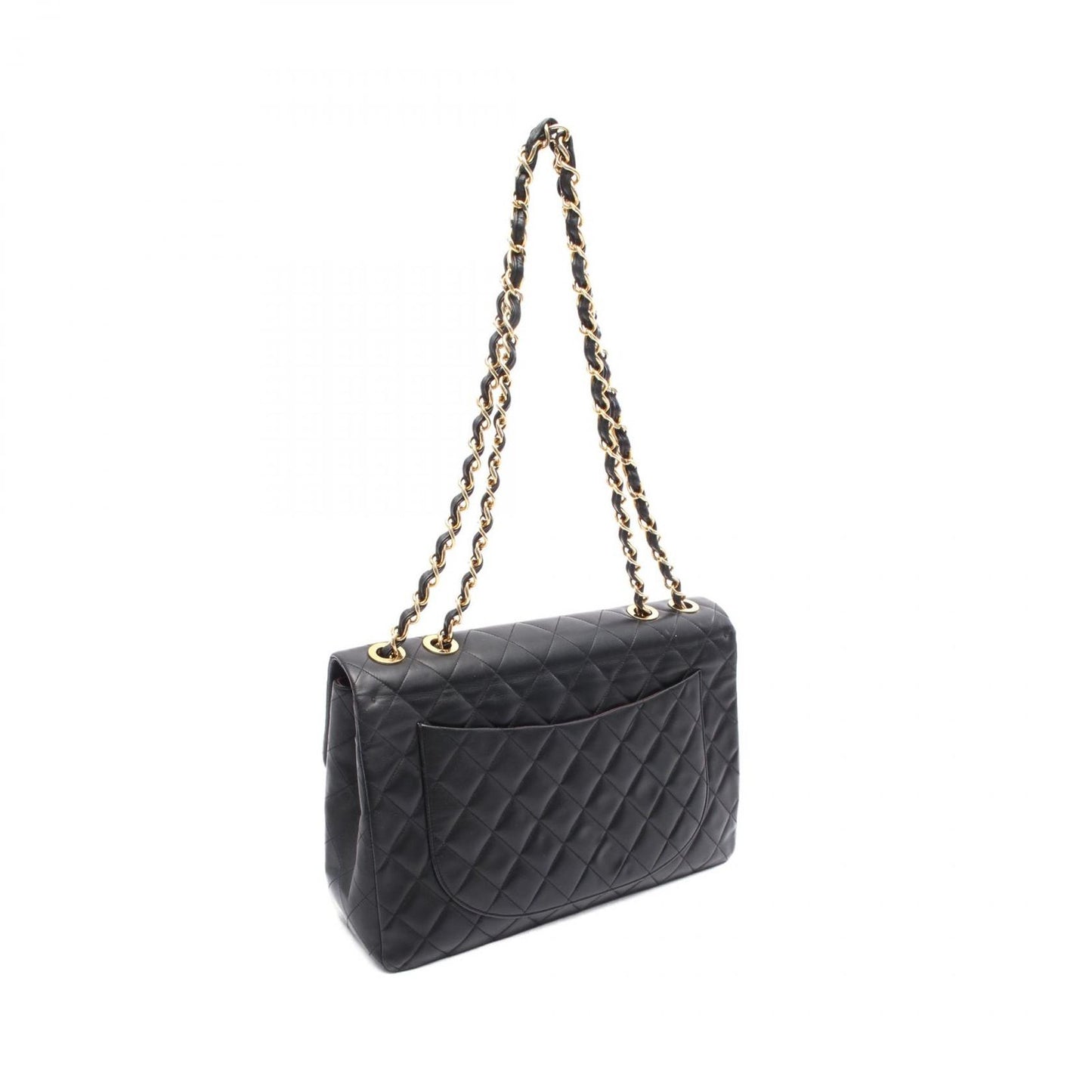 CHANEL De Camellia 34 Single Flap Shoulder Bag - Black Lambskin