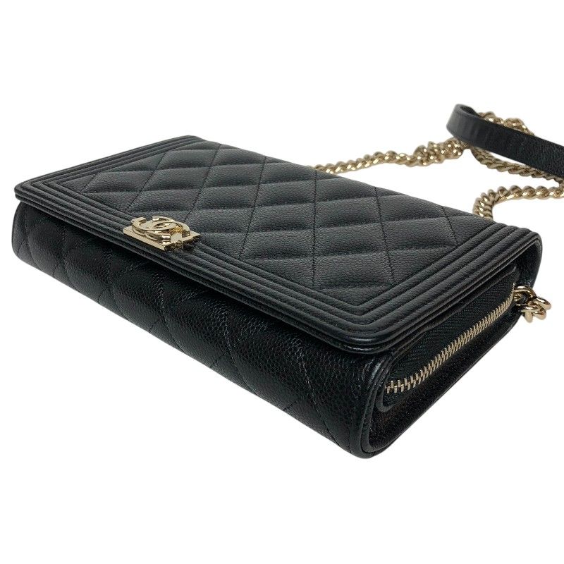 CHANEL Boy Chanel Chain Wallet in Black Caviar with Gold Hardware