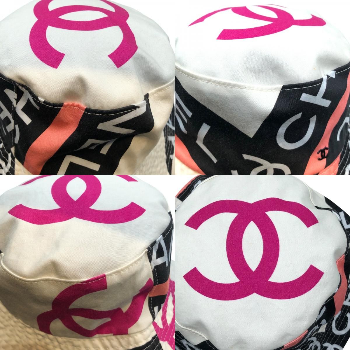 CHANEL Coco Mark Pattern Bucket Hat in Black, White & Pink