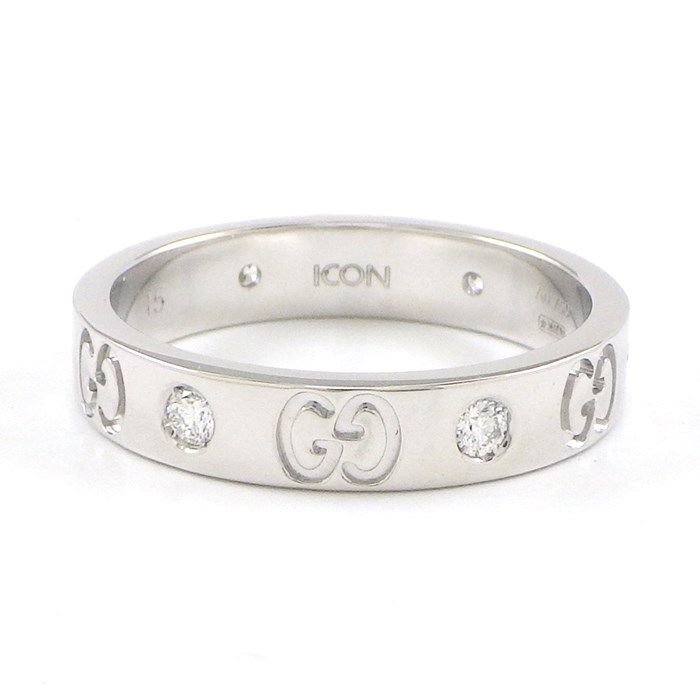 GUCCI Interlocking G Diamond Ring in 18K White Gold - Size 15