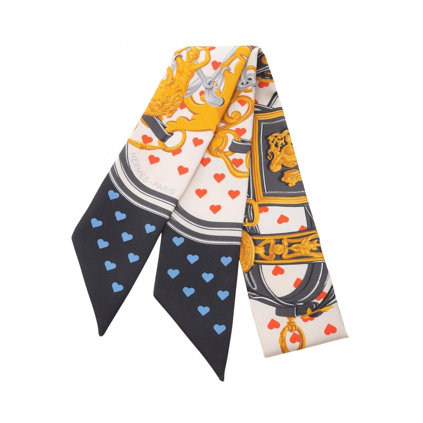 HERMES Brides de Gala Love Twilly Scarf - Ivory & Black Silk