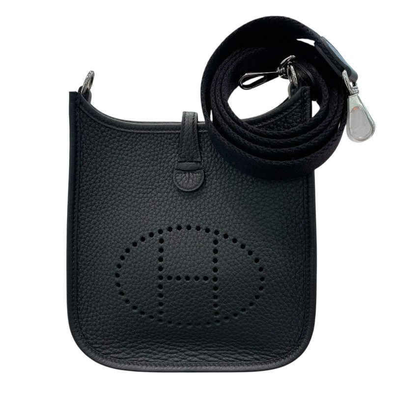 HERMES Evelyne TPM Black & Silver Togo Leather Shoulder Bag